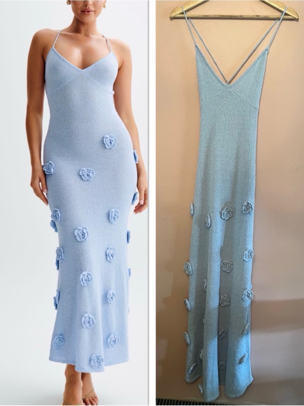 Meshki Light Blue Floral Appliqué Maxi Dress